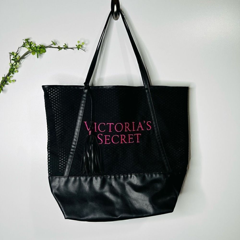 Victoria’s Secret Black Mesh Tassel Large Beach Tote Weekender Bag